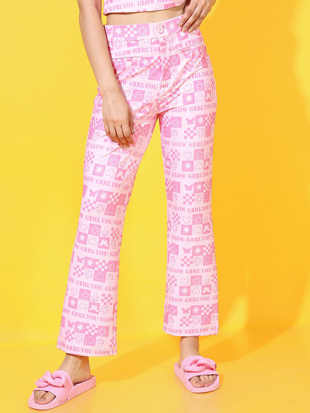 Tokyo Talkies Women Pink Floral Flared Trousers