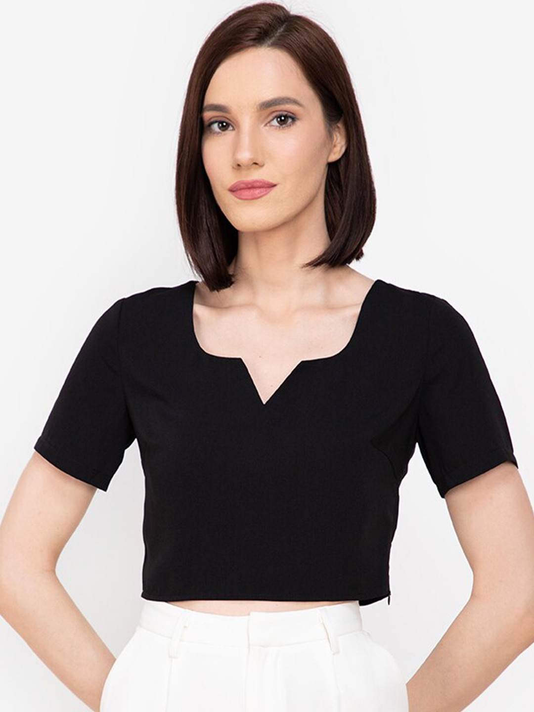 ZALORA WORK Women Black Solid Crop Top