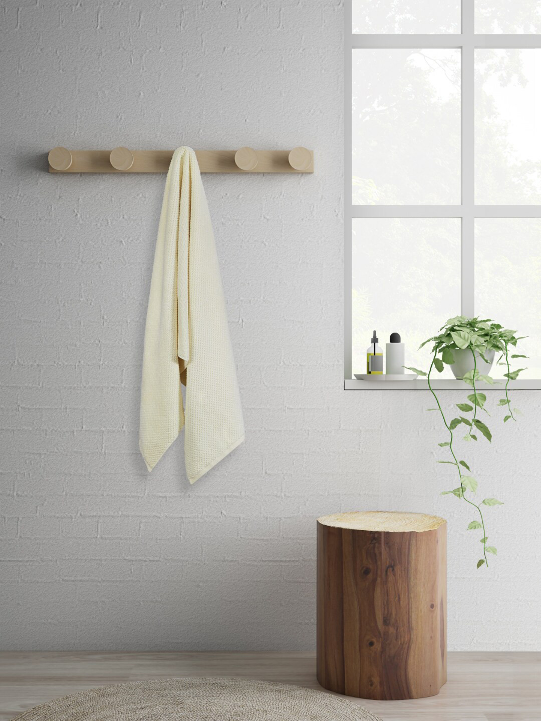 SPACES Beige Textured 450 GSM Pure Cotton Bath Towels