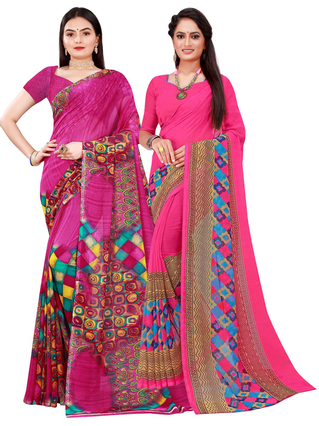 KALINI Magenta & Pink Ethnic Motifs Pure Georgette Saree