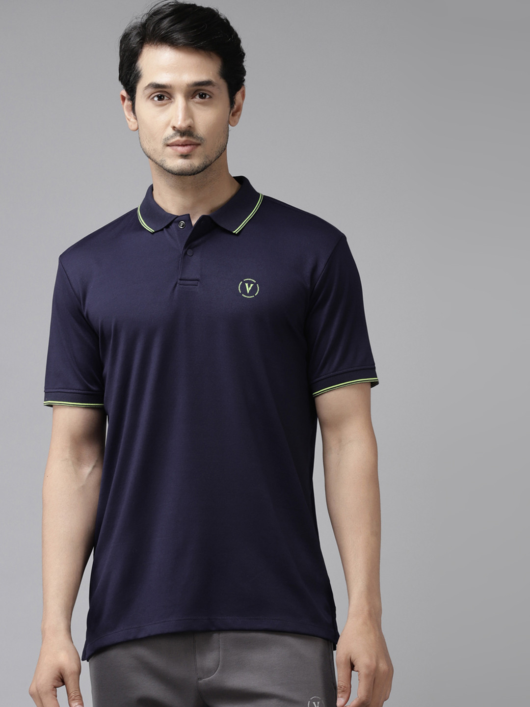 Van Heusen Flex Men Navy Blue Solid Active Fit Polo Collar Sports T-shirt