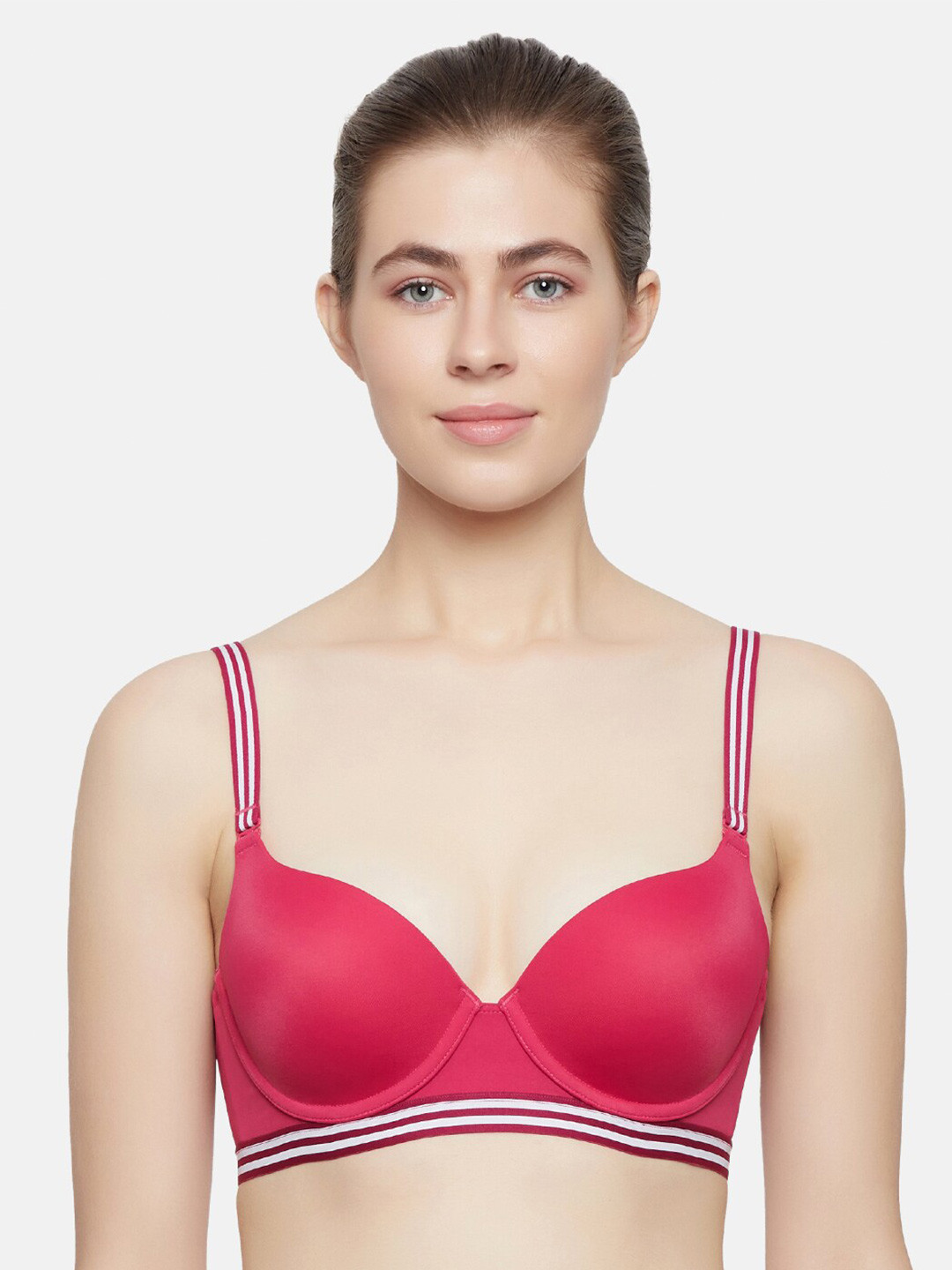 Triumph Magenta & White Spotlight Detachable Shoulder Straps Lightly Padded Wired Multiway Tshirt Bra