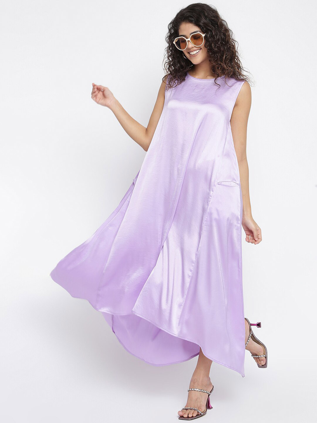 am ma Women Lavender Satin Maxi Dress