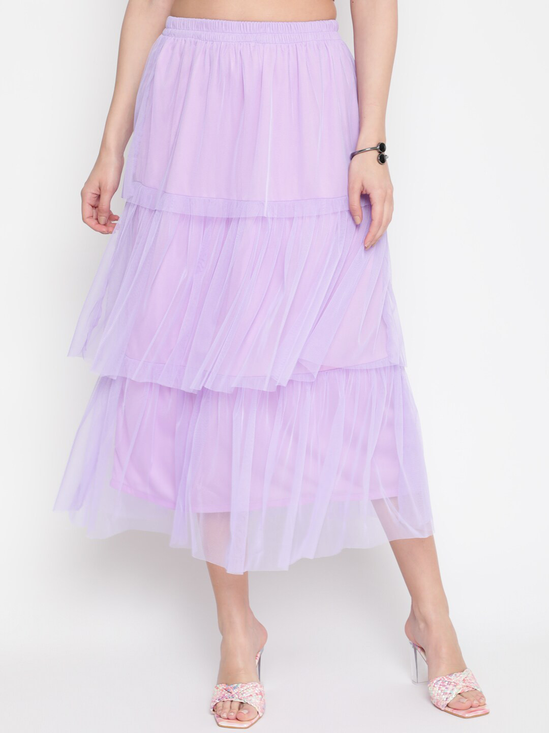 AKIMIA Women Layered Solid Layered Midi Skirt