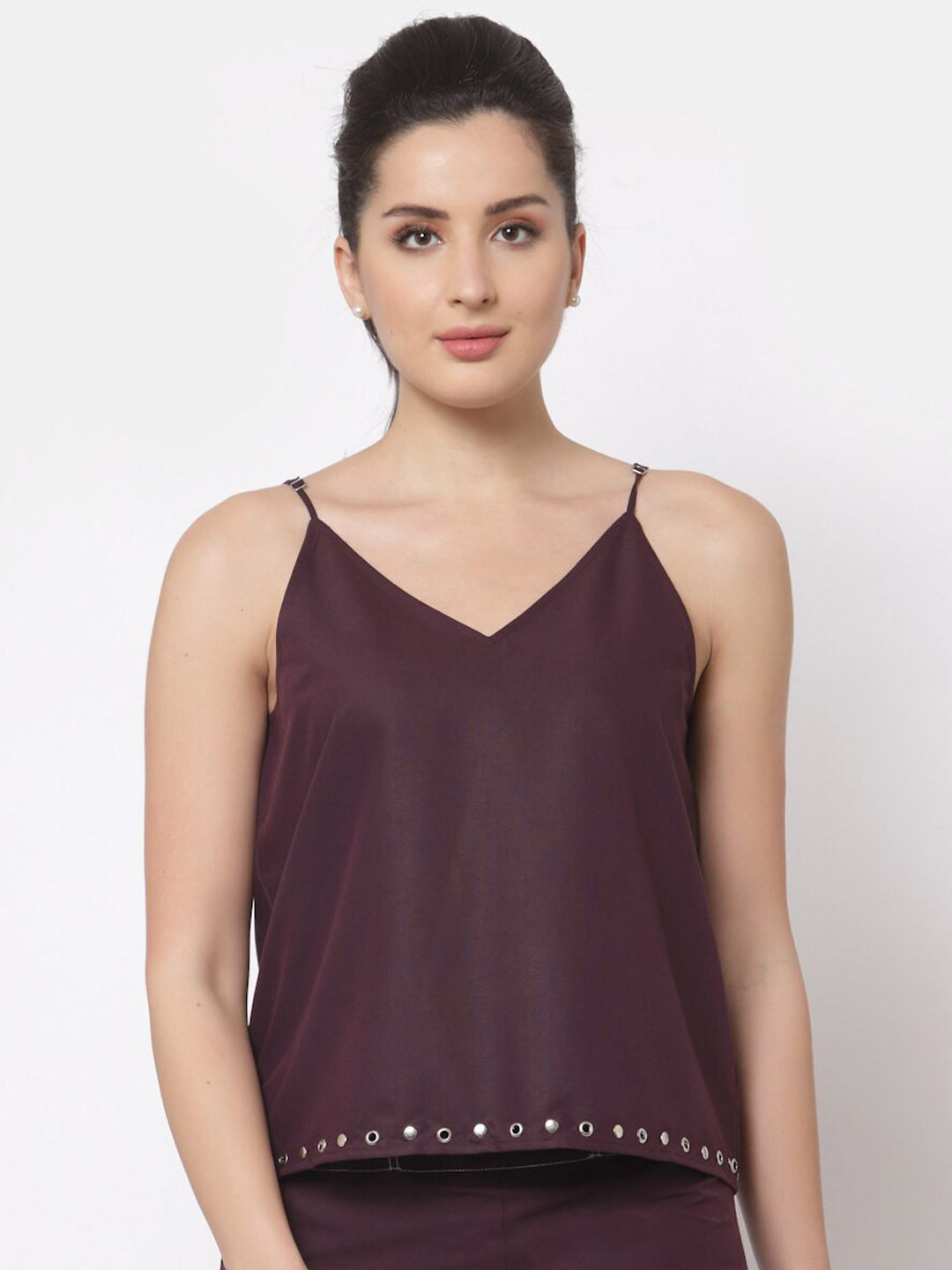 OFFICE & YOU Women Purple Studded Pure Cotton Top