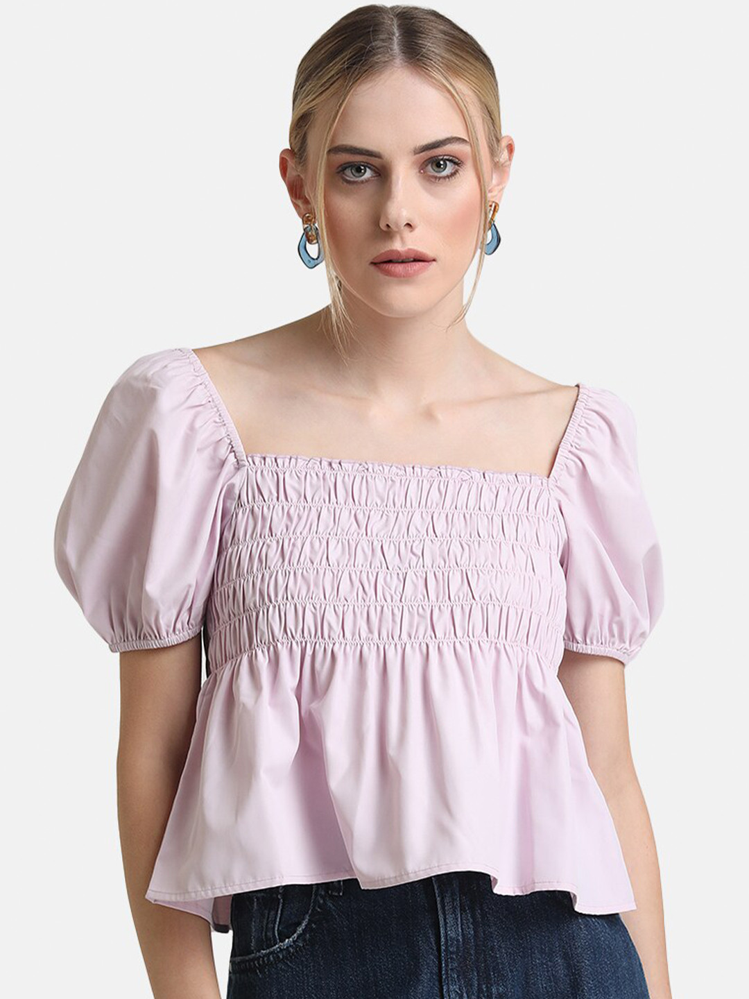 Kazo Pink Smocked A-Line Crop Top