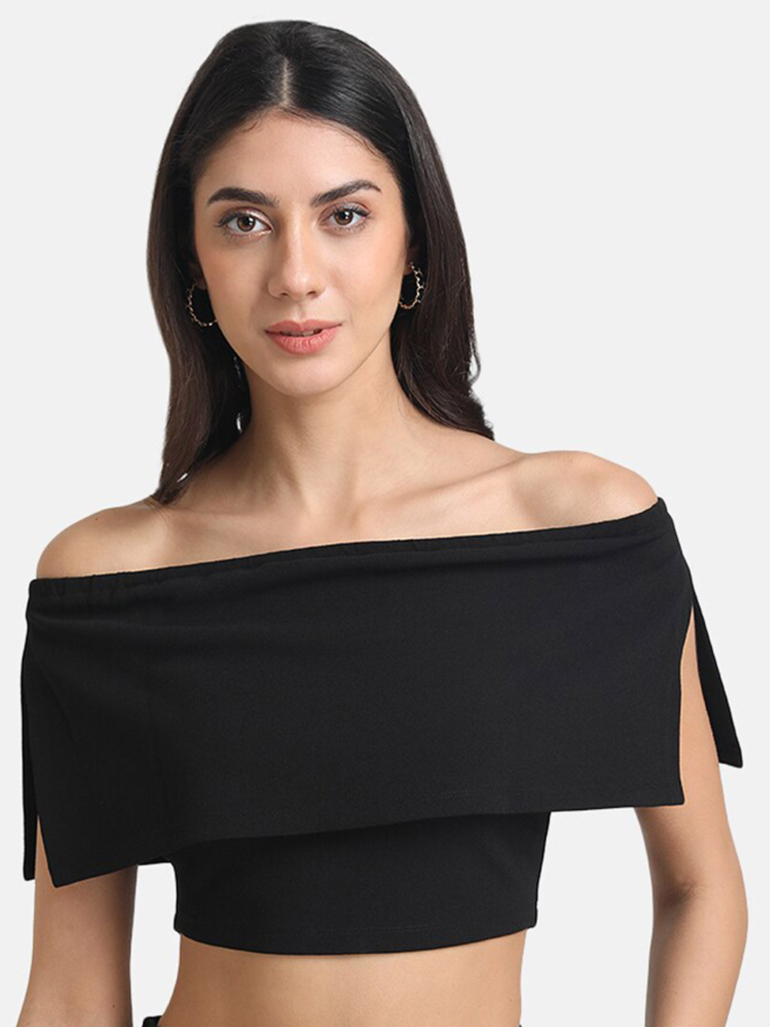 Kazo Black Off-Shoulder Bardot Crop Top