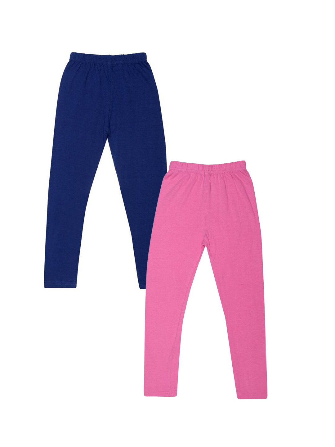 FRENCH KLEIDER Girls Pack Of 2 Pink & Blue Solid Cotton Churidar-Length Leggings