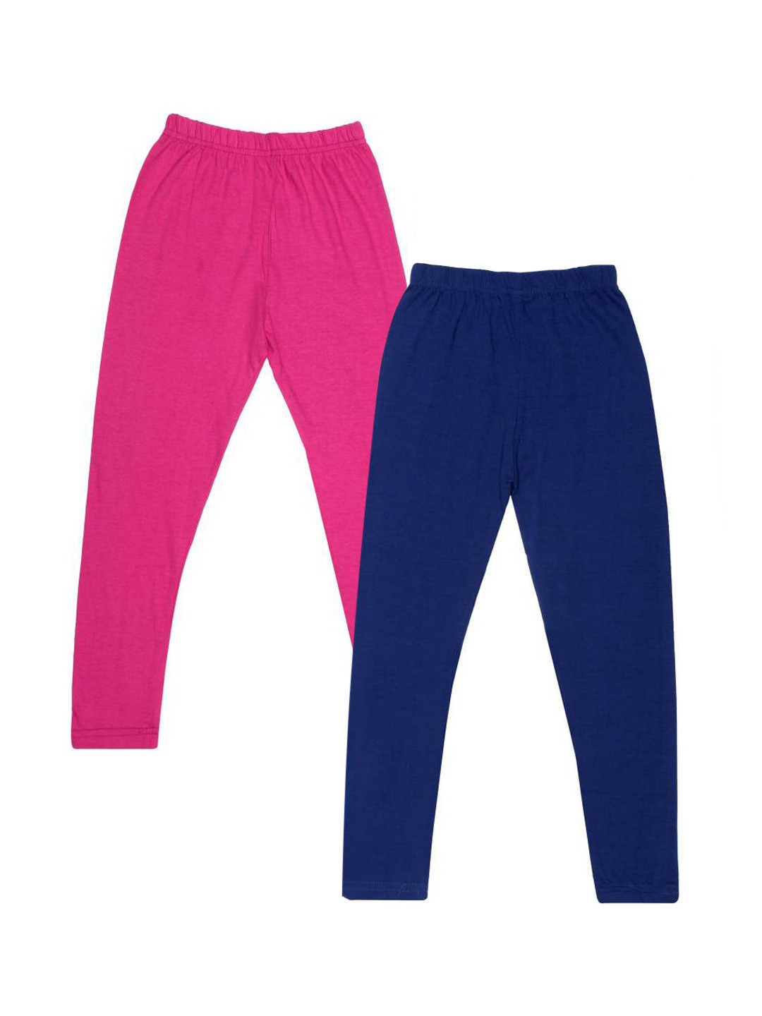 FRENCH KLEIDER Girls Pack Of 2 Pink & Blue Solid Cotton Churidar-length Leggings