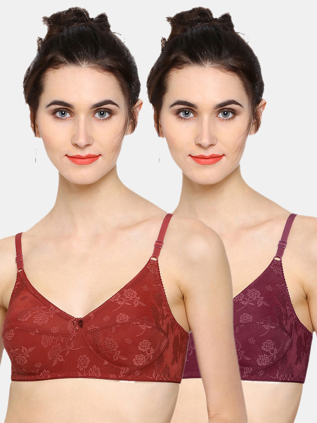 Sonari Pack Of 2 Self Design Maroon & Purple Floral Bra penelopcoffeemaroon30B