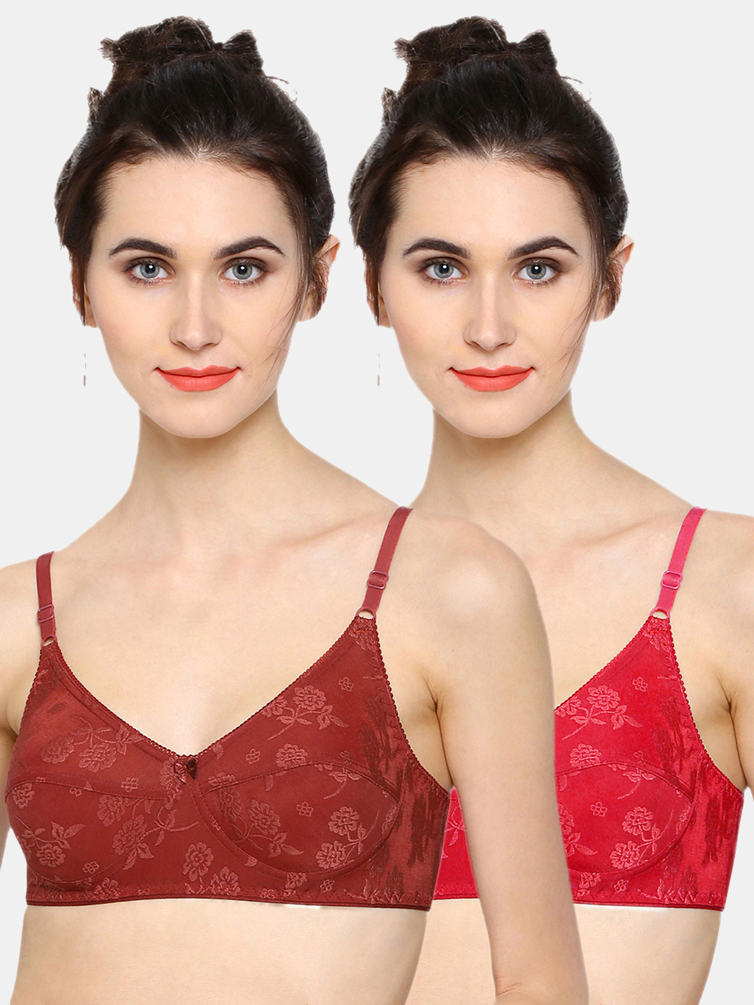 Sonari Pack Of 2 Self Design Maroon & Red Floral Bra penelopcoffeered30B