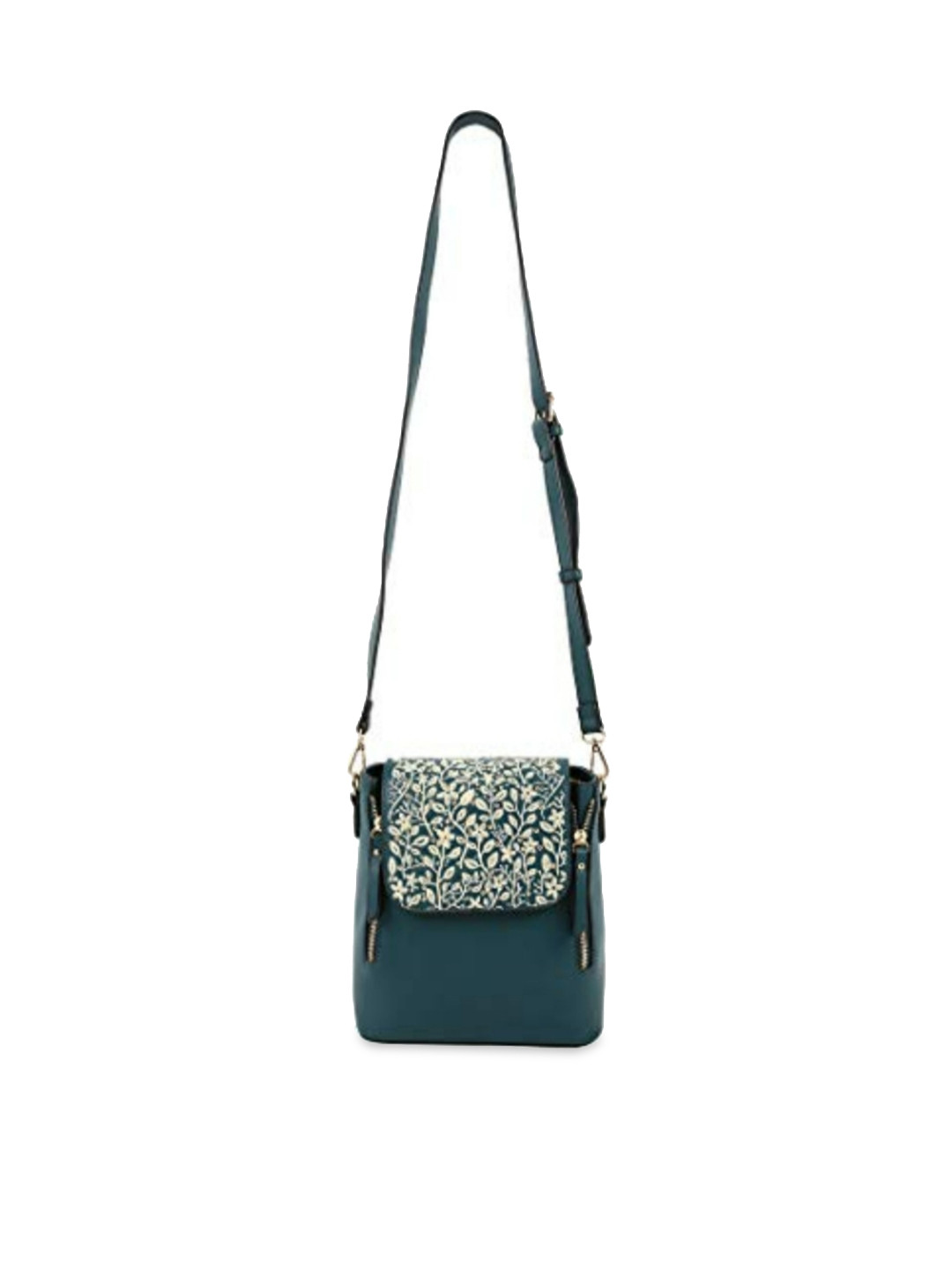 Chumbak Green Geometric Embellished PU Structured Sling Bag