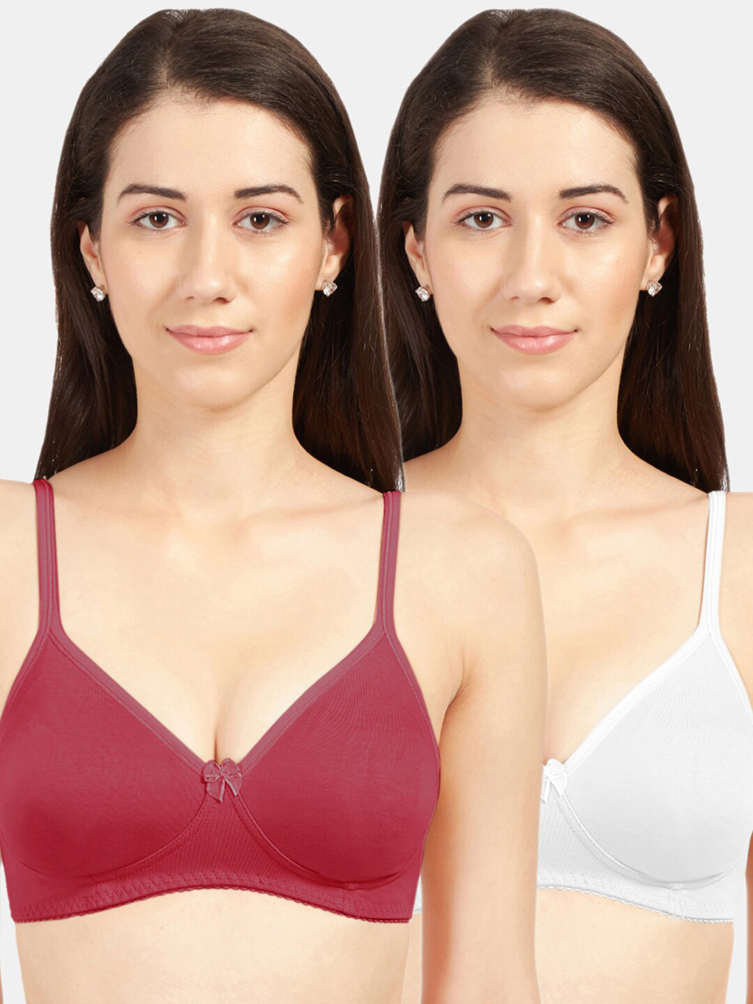 Sonari Pack of 2 White & Maroon Non Padded Non-Wired Bras