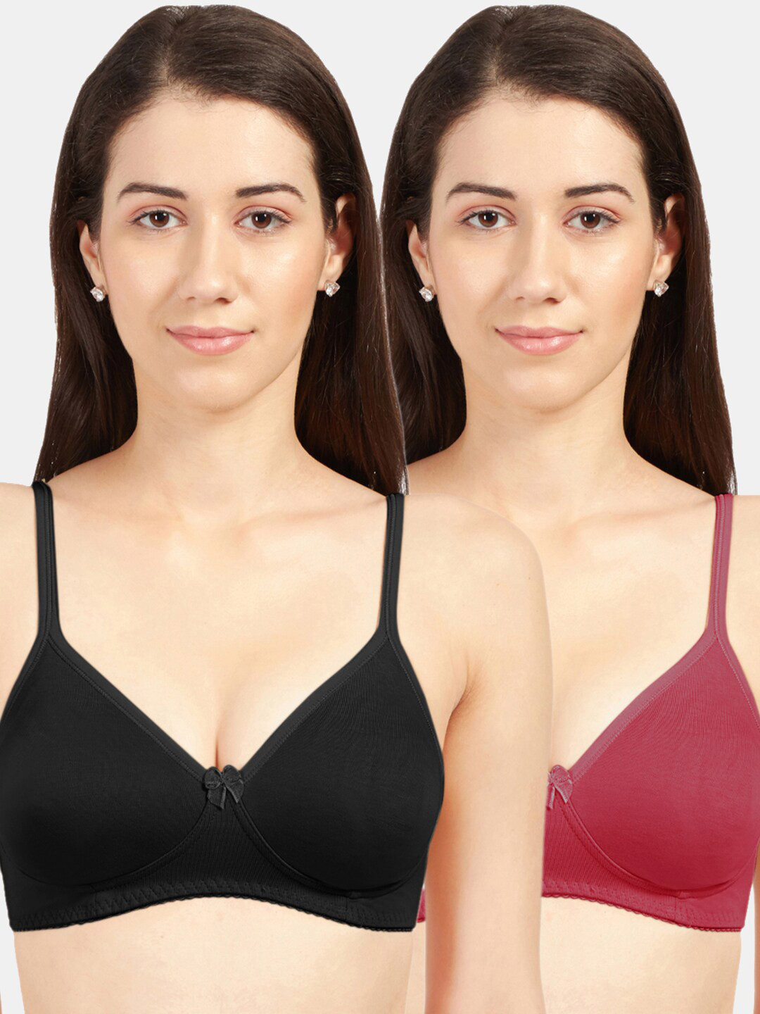 Sonari Maroon & Black Non-Padded Non-Wired T-shirt Bra Pack Of 2  summerblackcherry34B