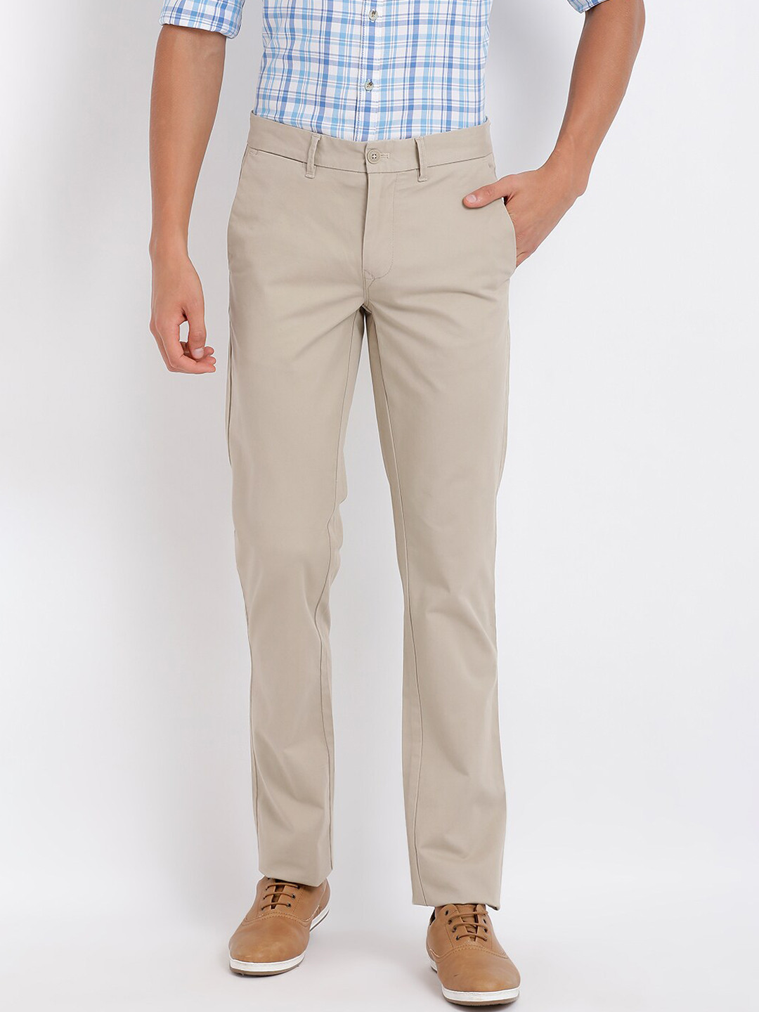 t-base Men Beige Easy Wash Trousers