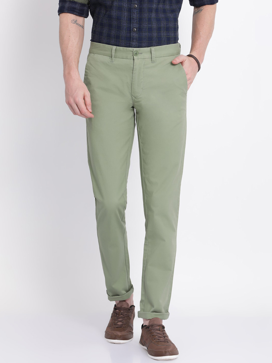 t-base Men Green Easy Wash Trousers