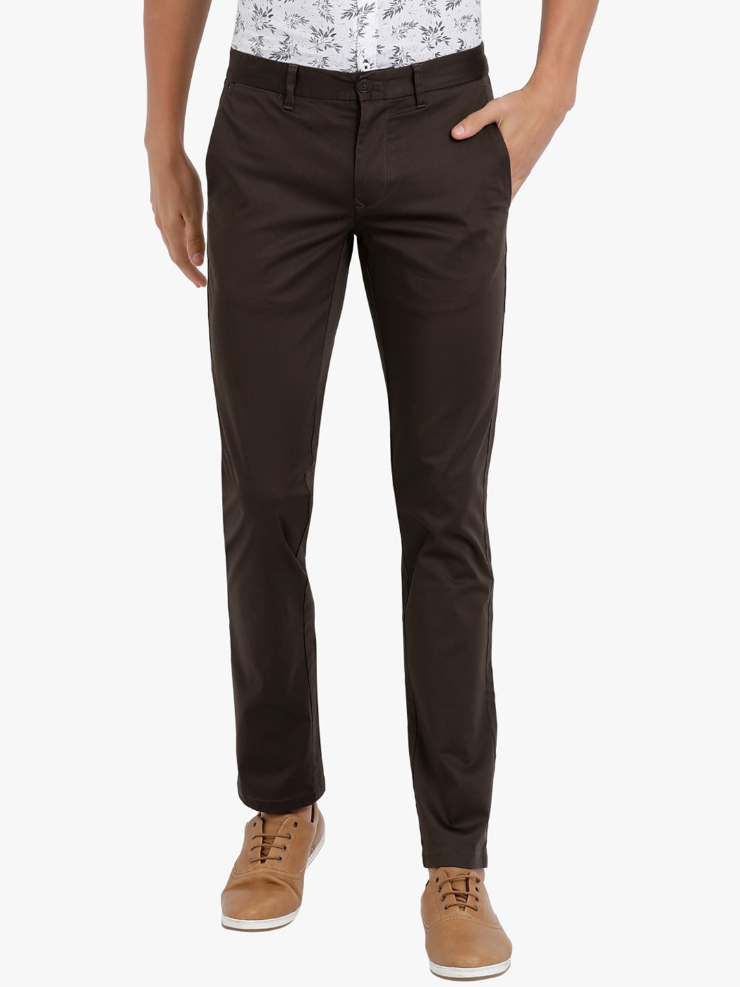 t-base Men Brown Easy Wash Trousers