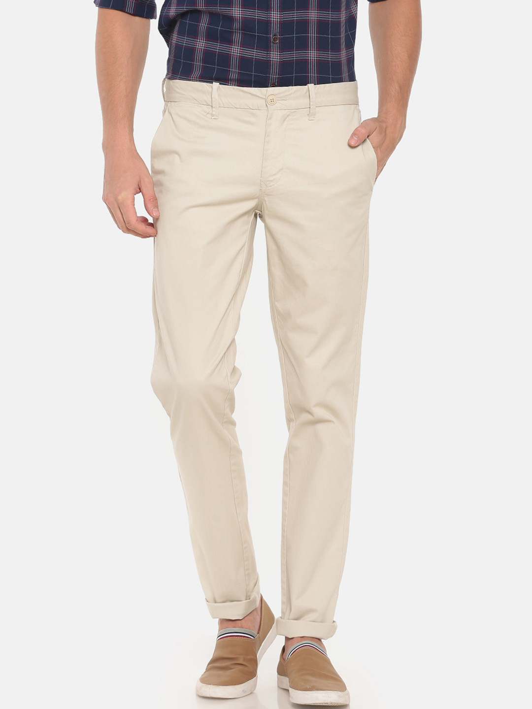 T-base Men Cream-Coloured Core Chinos Trousers