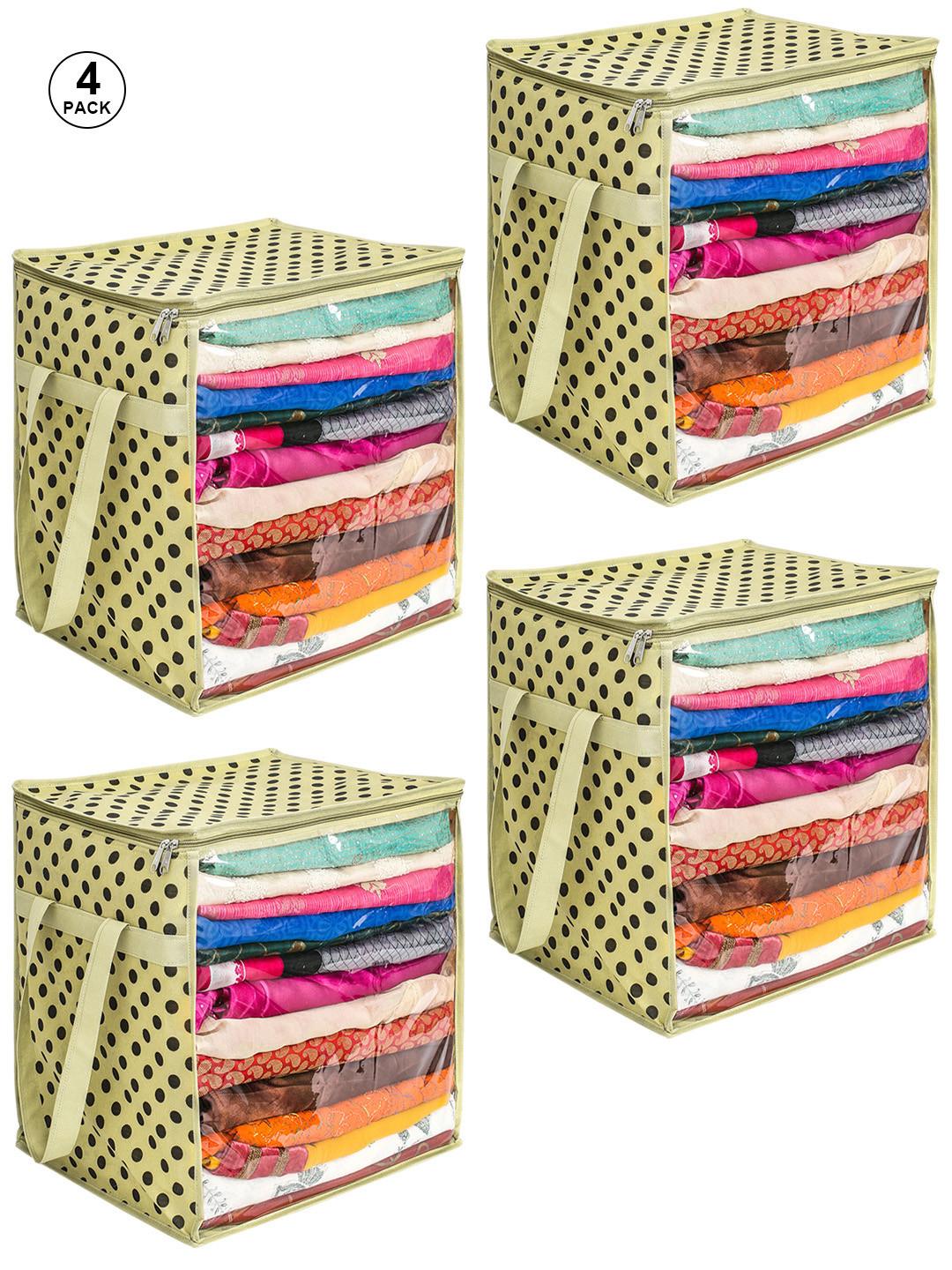 prettykrafts Set of 4 Printed Non Woven Saree Covers With Handles