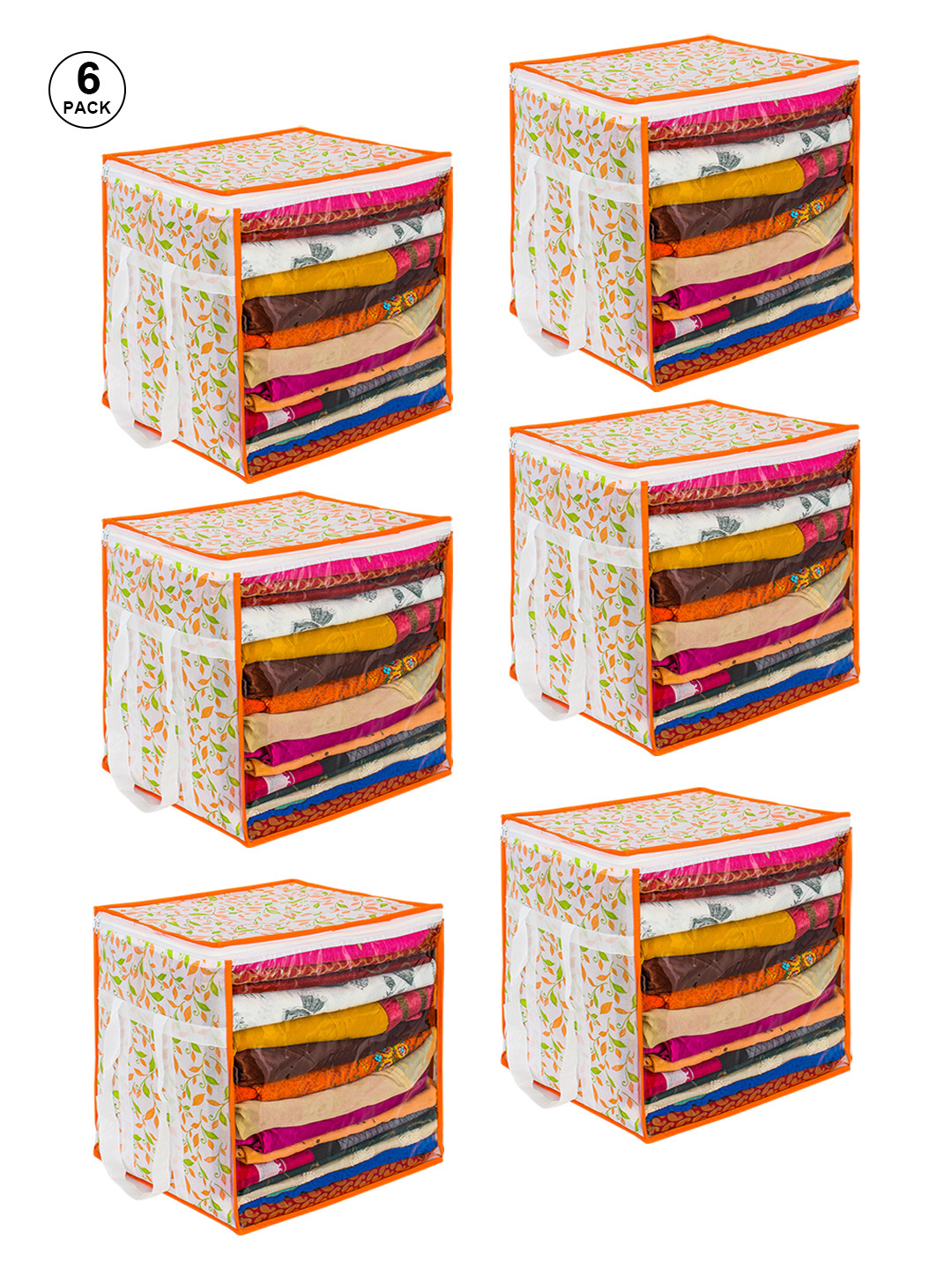 prettykrafts Set Of 6 Gold-Colored & White Printed Saree Organisers