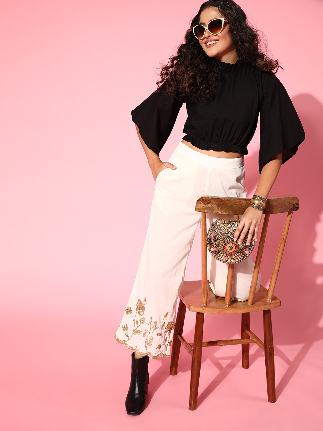 InWeave Black Solid Ethnic Fusion Top