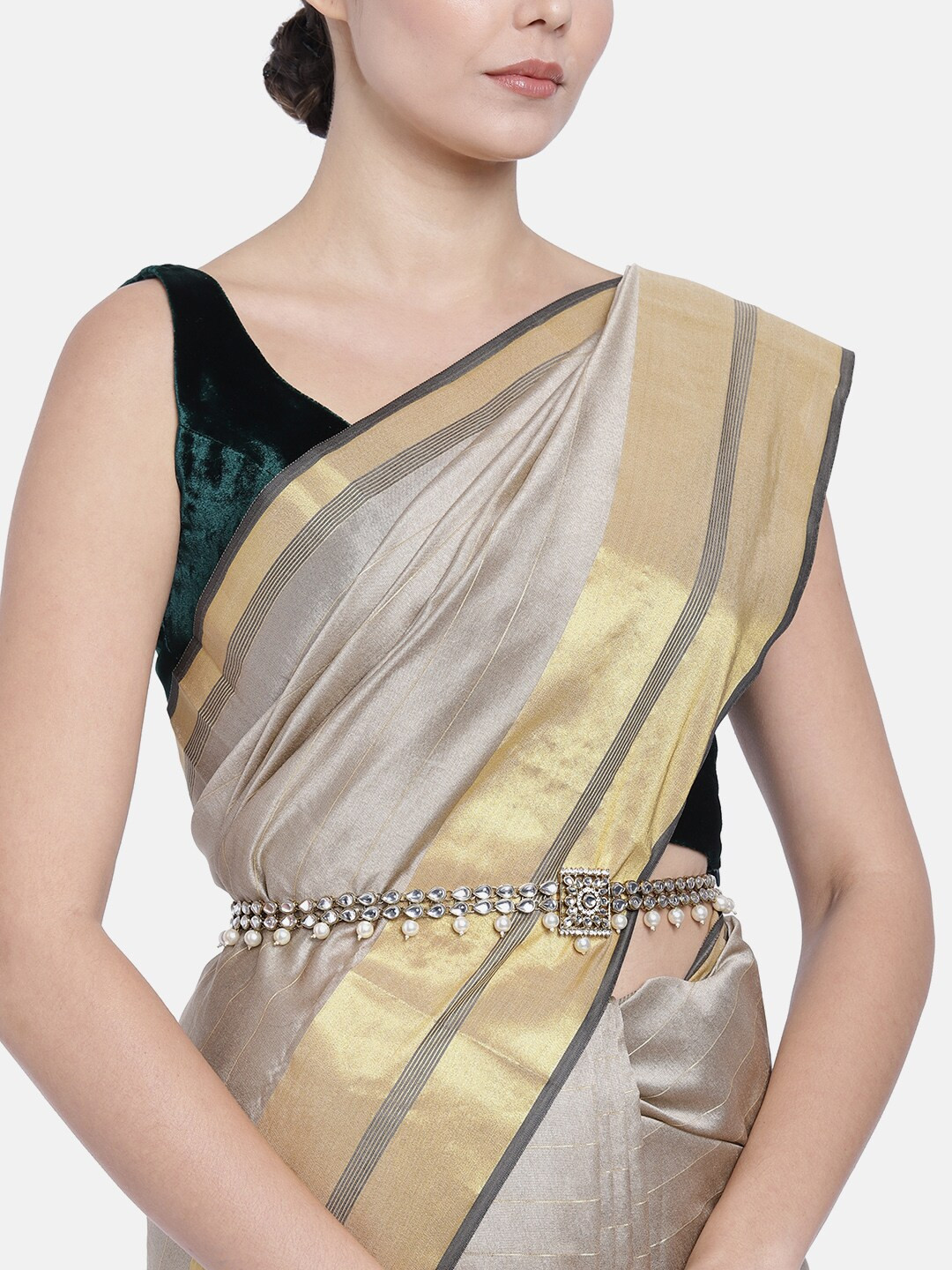 I Jewels Off-White Gold-Plated Kundan Studded & Beaded Kamarbandh