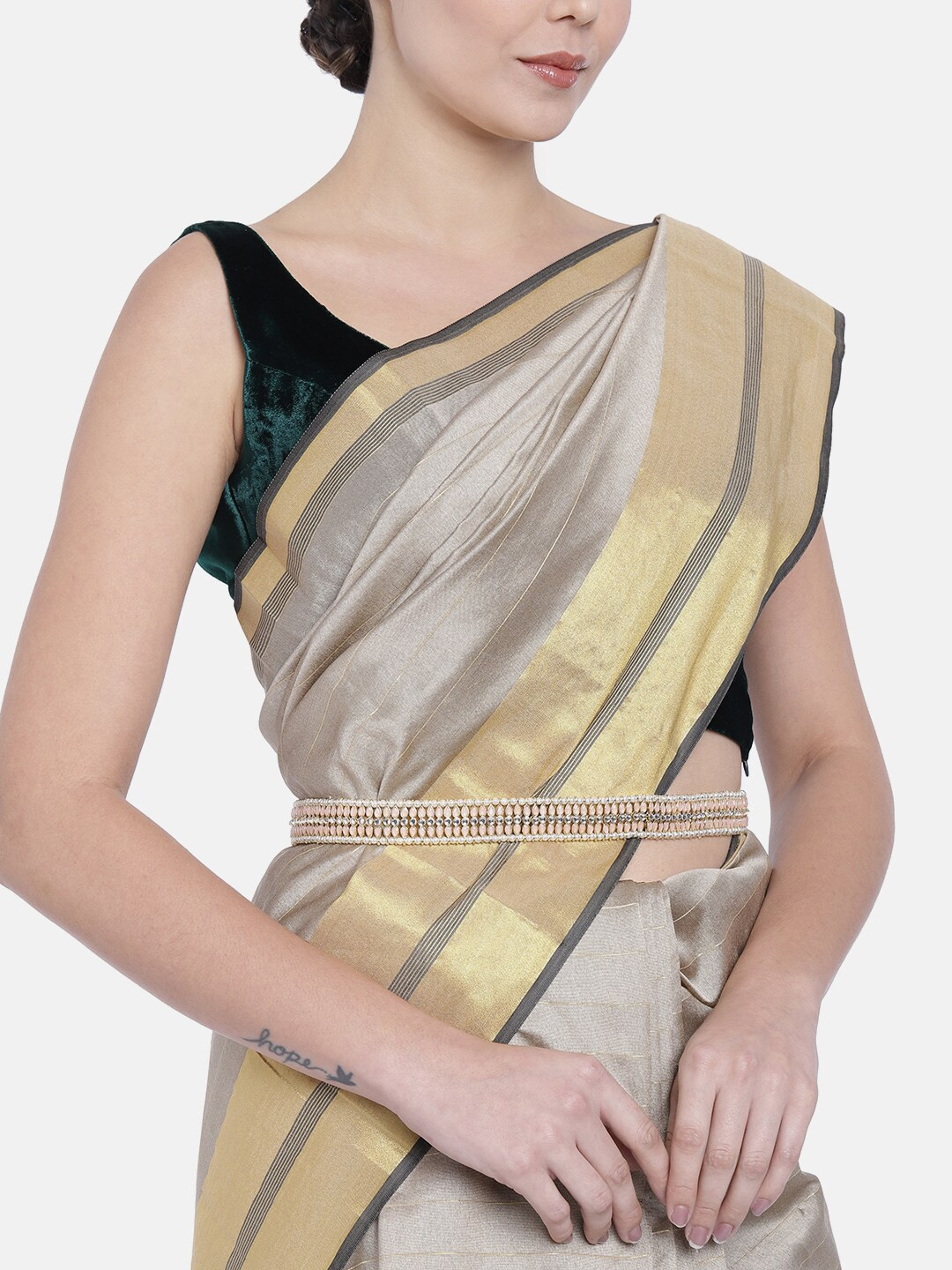 I Jewels Gold-Plated Peach Kundan Studded Adjustable Kamarband/Belly Chain