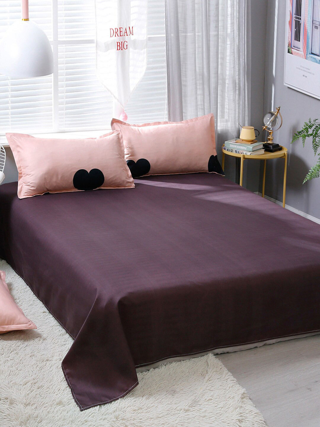 JC HOME Pink & Burgundy Printed Cotton Bedding Set