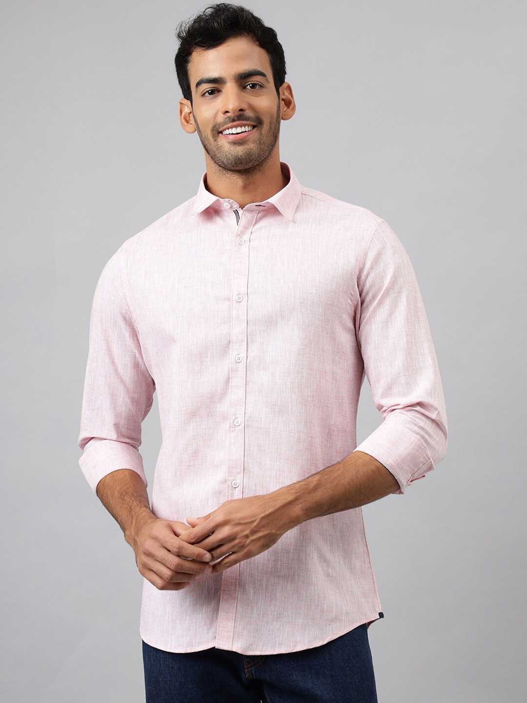 MR BUTTON Men Pink Slim Fit Casual Shirt