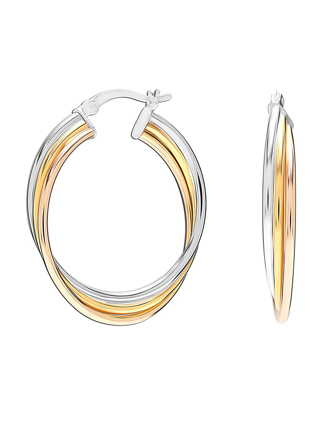 LeCalla 925 Sterling Silver Light-Weight Three-Tone Intertwining Hoop Earrings