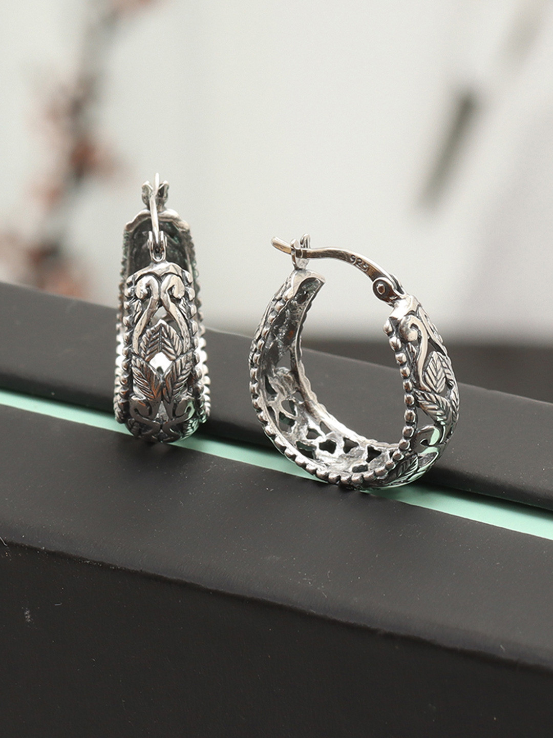 LeCalla Silver Floral Filigree Contemporary Hoop Earrings