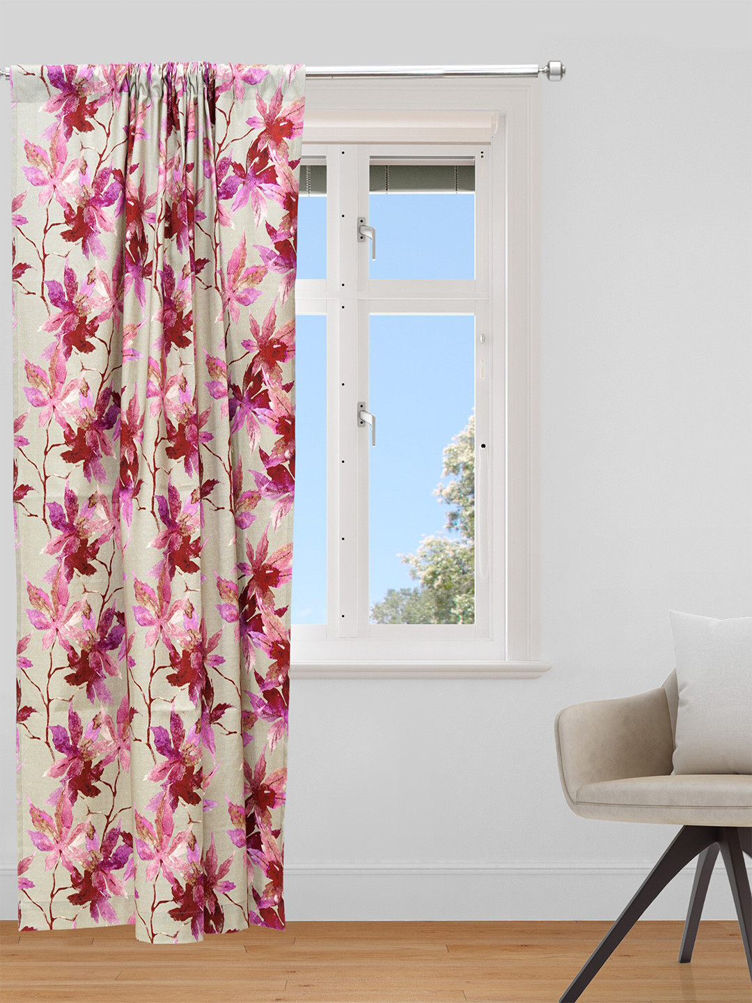 ZEBA Beige & Pink Floral Door Curtain