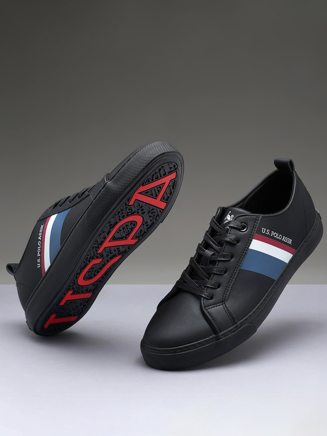 U S Polo Assn Men Black PU Sneakers