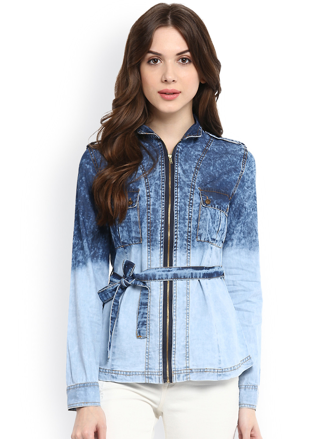 StyleStone Blue Belted Denim Jacket
