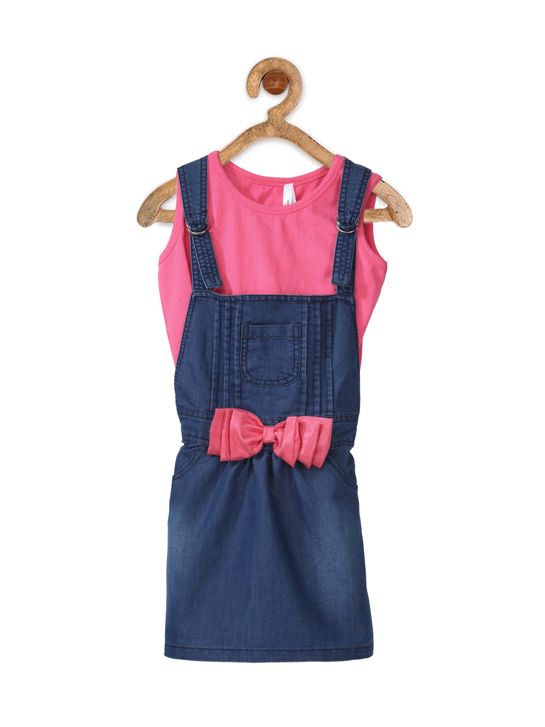 StyleStone Girls Blue Denim Dungaree Dress with a T-shirt