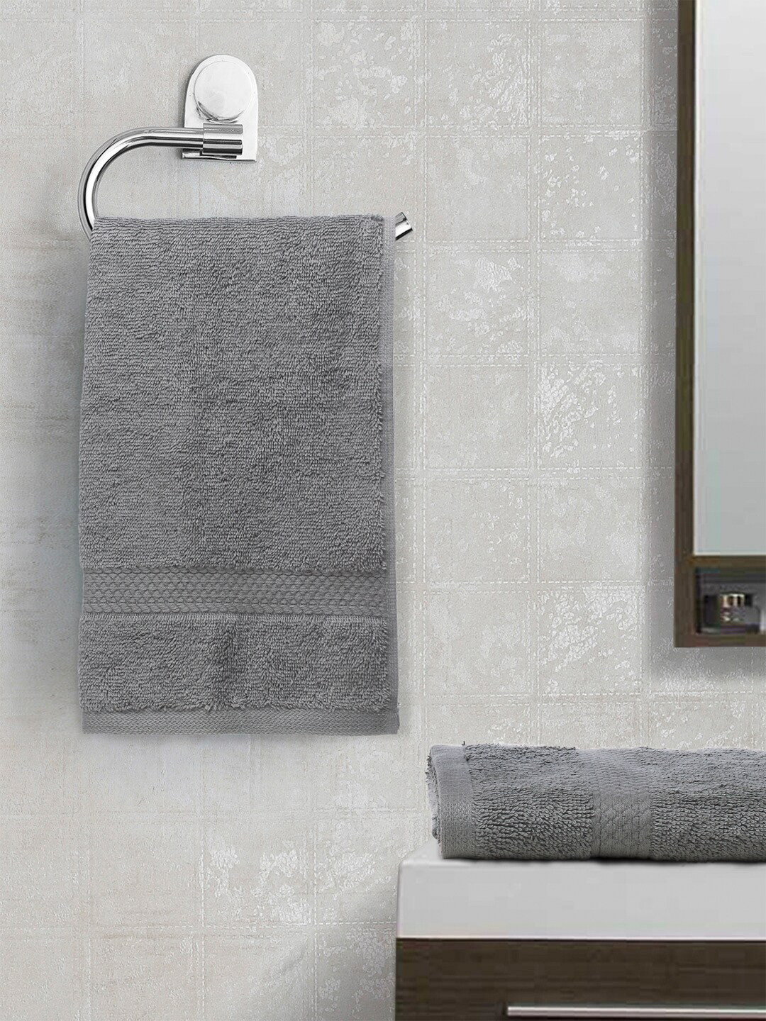 SPACES Adults Set of 2 Grey Solid 480 GSM Pure Cotton Hand Towels