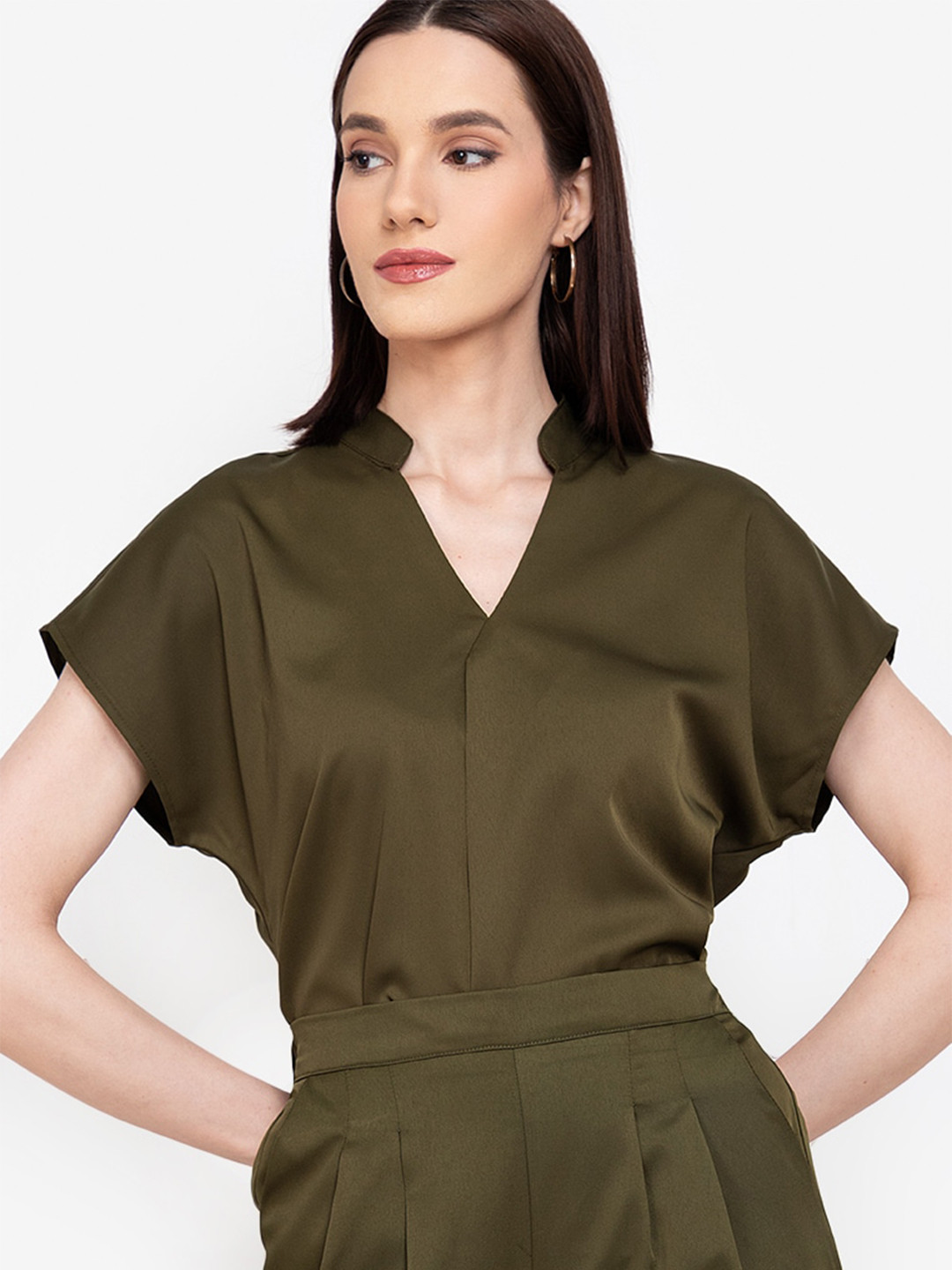 ZALORA WORK Olive Green Extended Sleeves Shirt Style Top