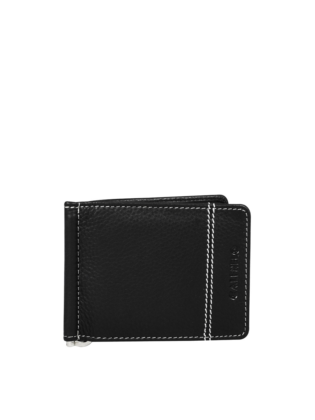 CALFNERO Unisex Black Leather Money Clip