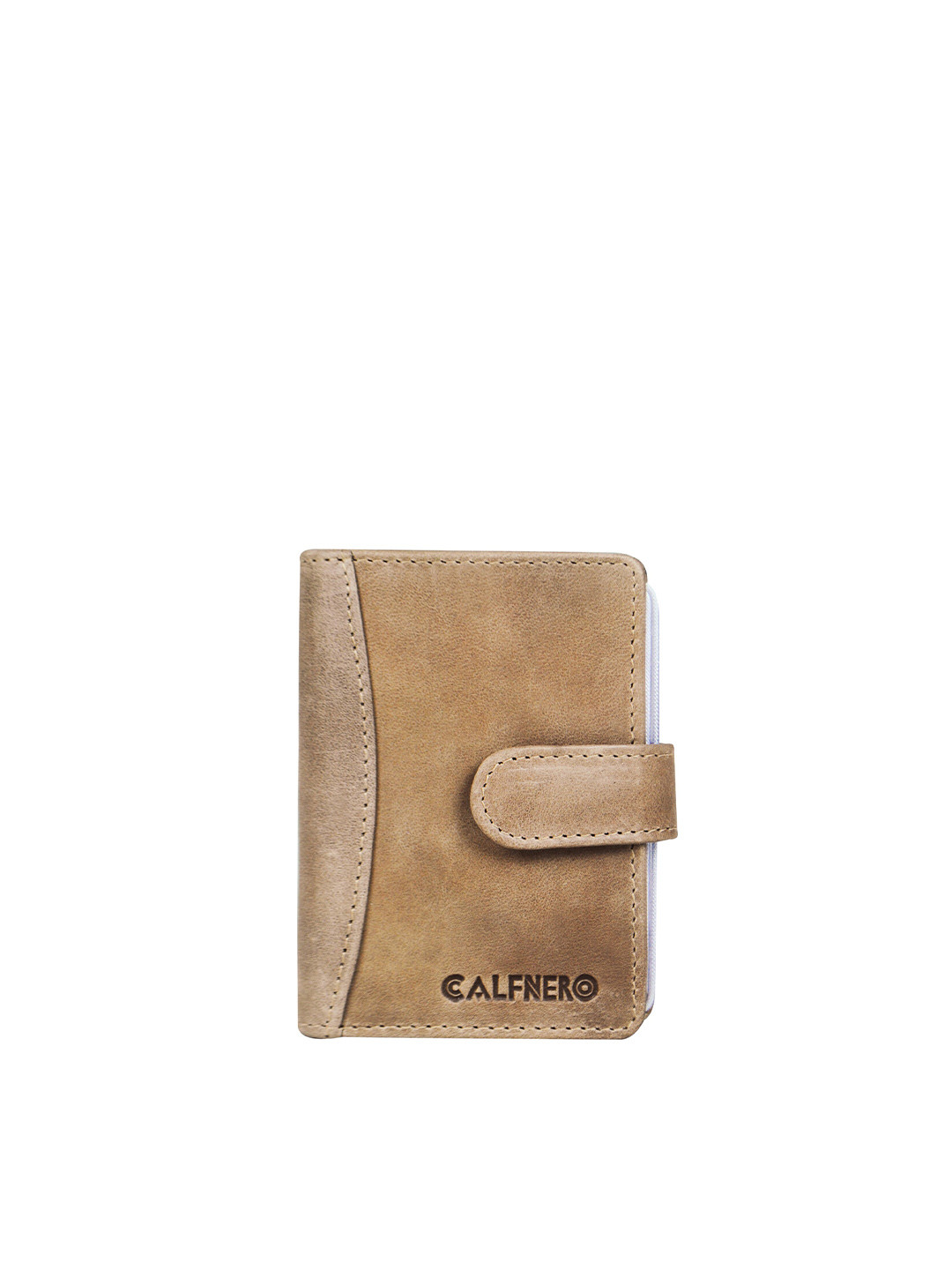 CALFNERO Unisex Grey & Brown Leather Card Holder