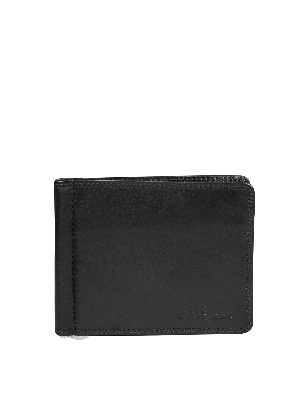 CALFNERO Unisex Black Leather Money Clip