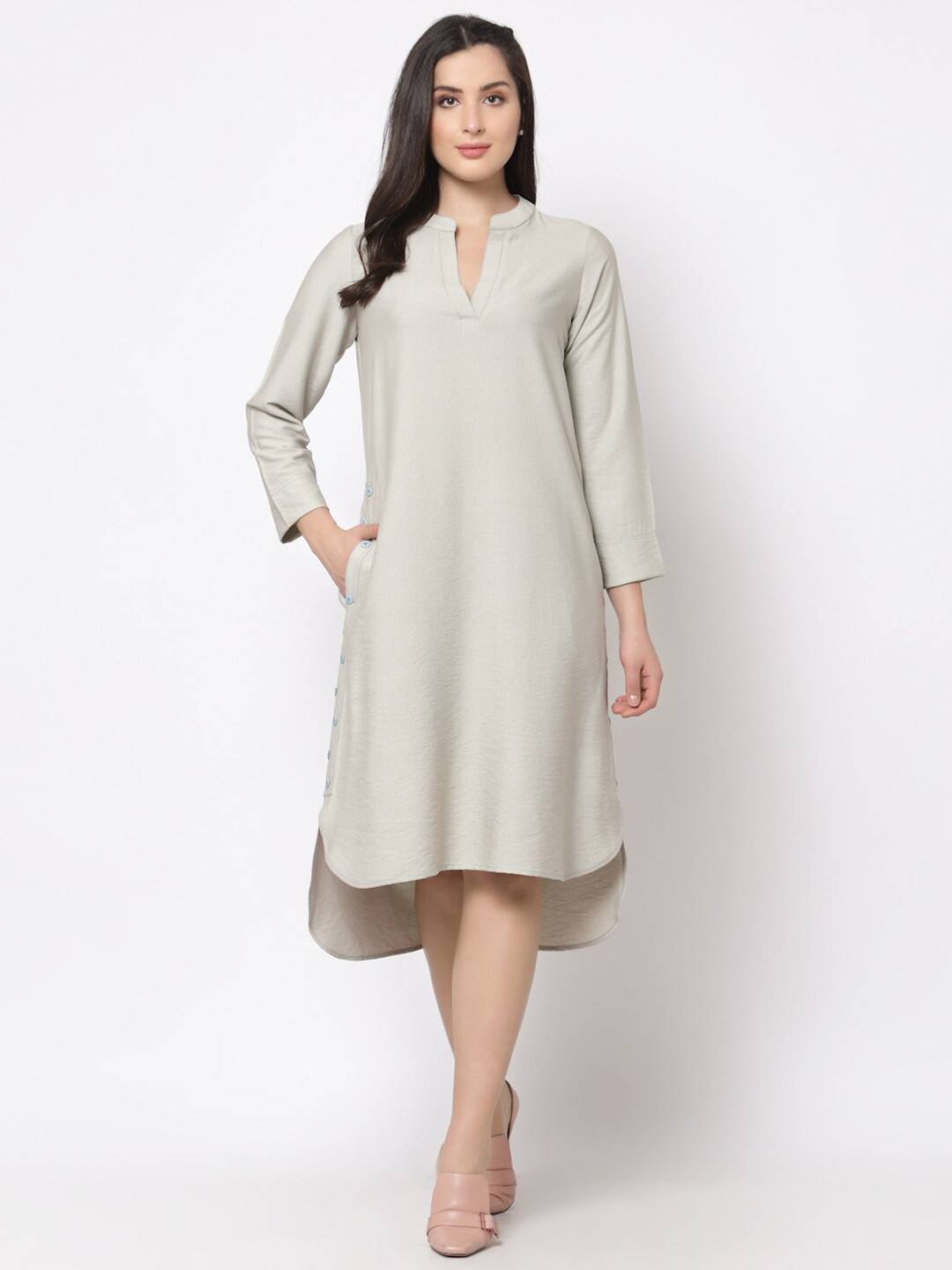 OFFICE & YOU Women Grey A-Line Midi Dress