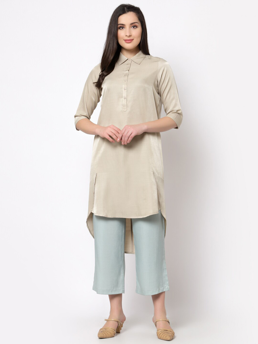 OFFICE & YOU Beige Shirt Collar Tunic