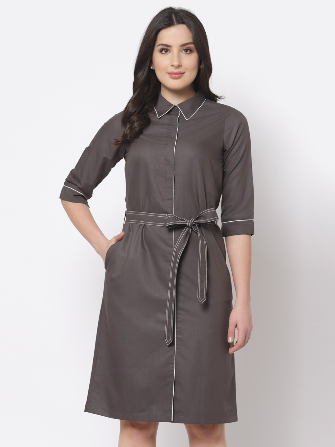 OFFICE & YOU Women Grey Shirt Dress