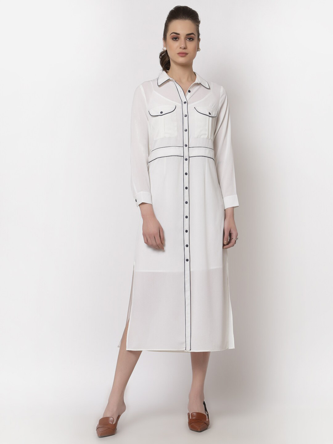 OFFICE & YOU Women White Shirt Midi Dress