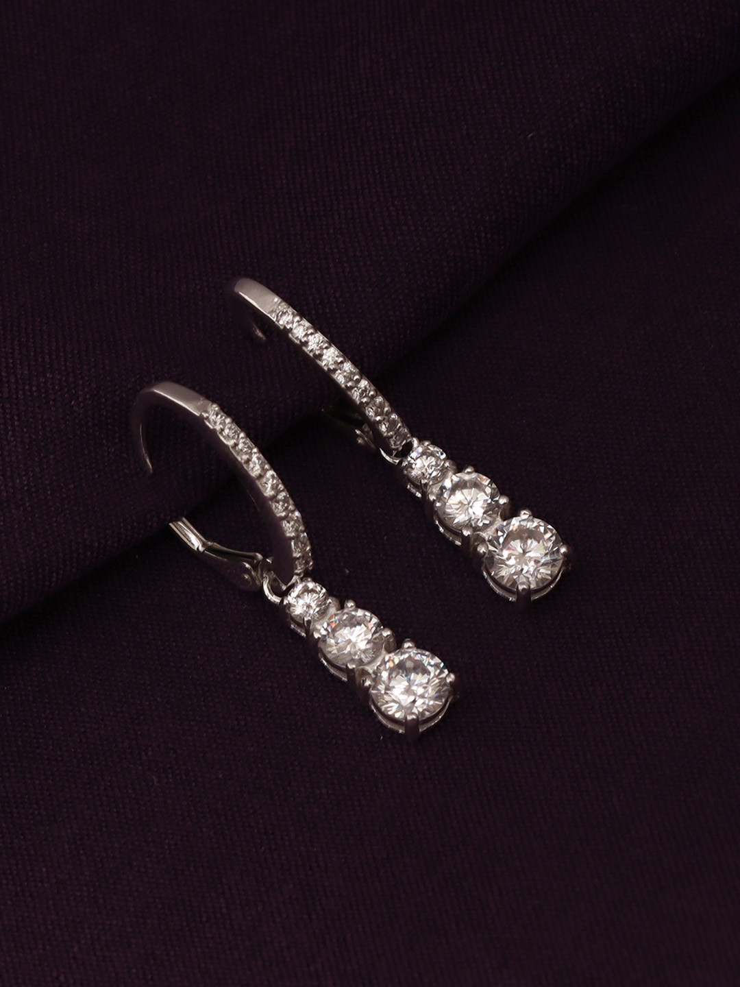 LeCalla 925 Sterling Silver White CZ Studded Drop Earrings
