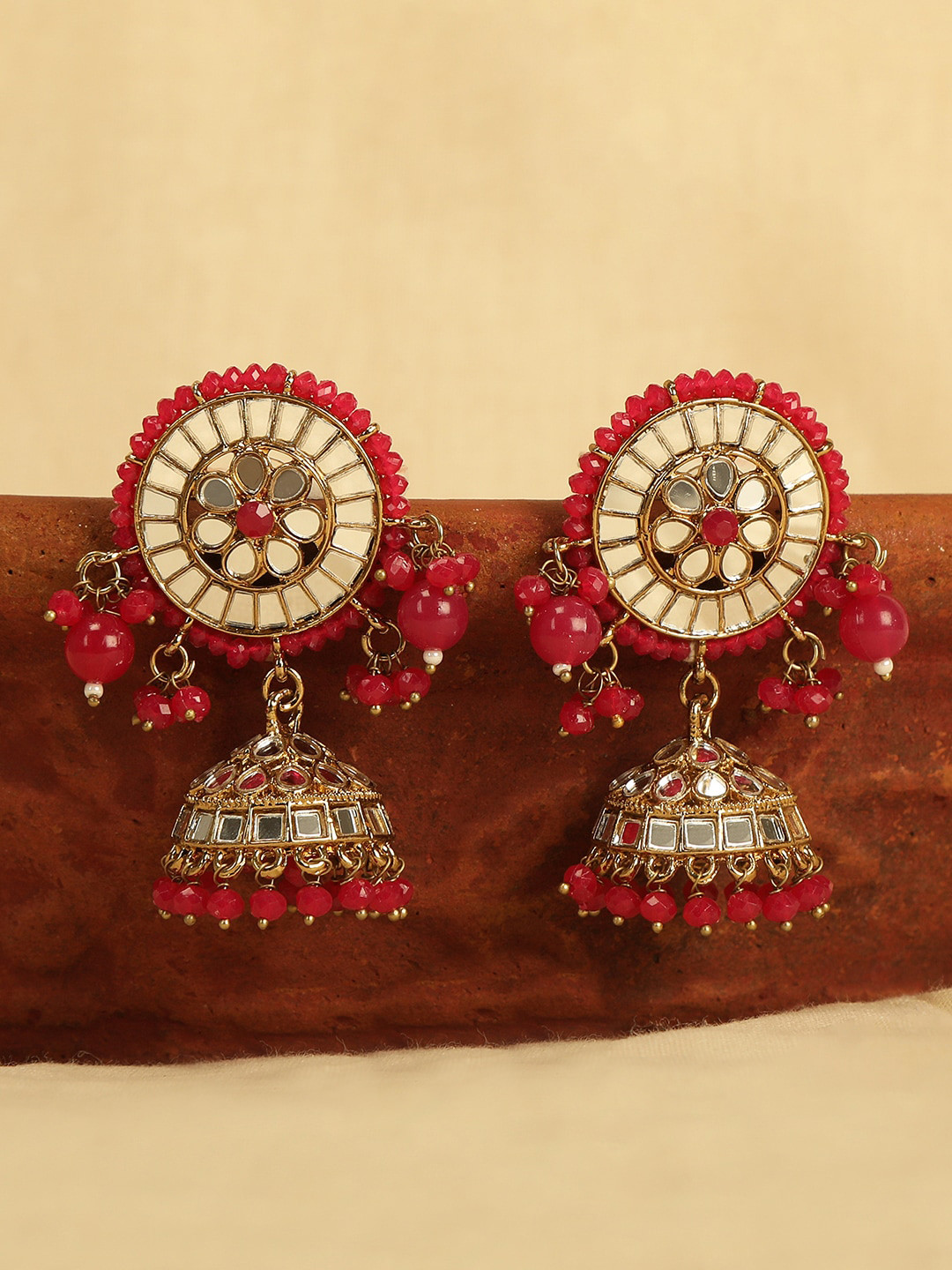 AccessHer Gold-Plated Mirror Dome Shaped Jhumkas Earrings
