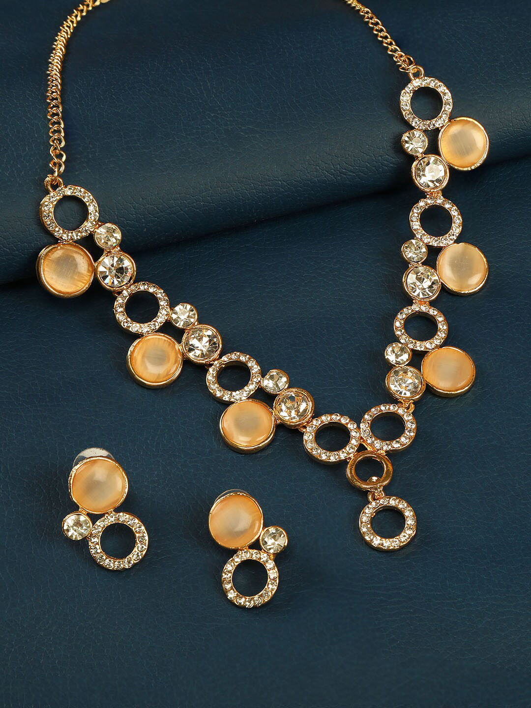 AccessHer Gold-Plated White & Beige Rhinestones Studded Jewellery Set