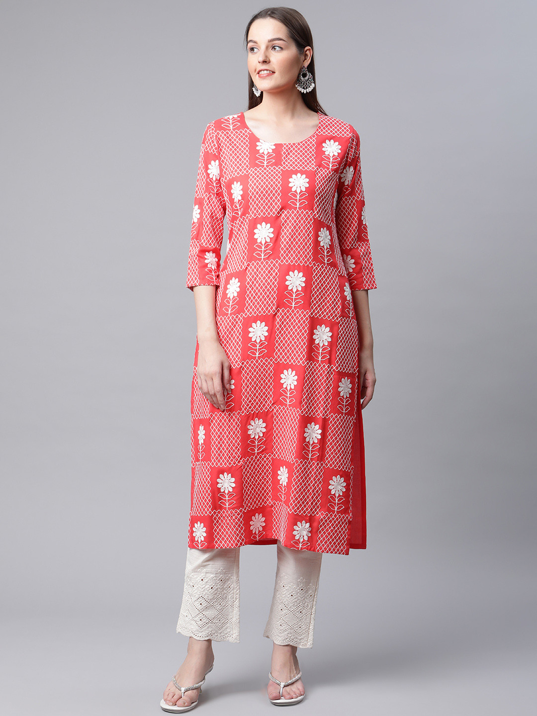 AMIRAS INDIAN ETHNIC WEAR Women Pink Floral Kurta with Trousers