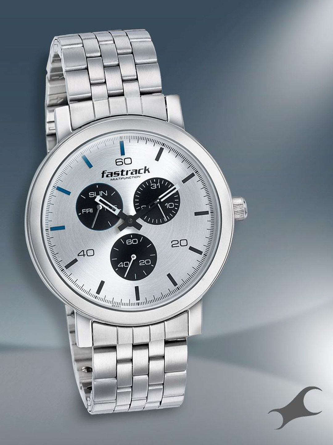 Fastrack Men Silver-Toned Brass Patterned Dial & Stainless Steel Analogue Watch 3238SM01