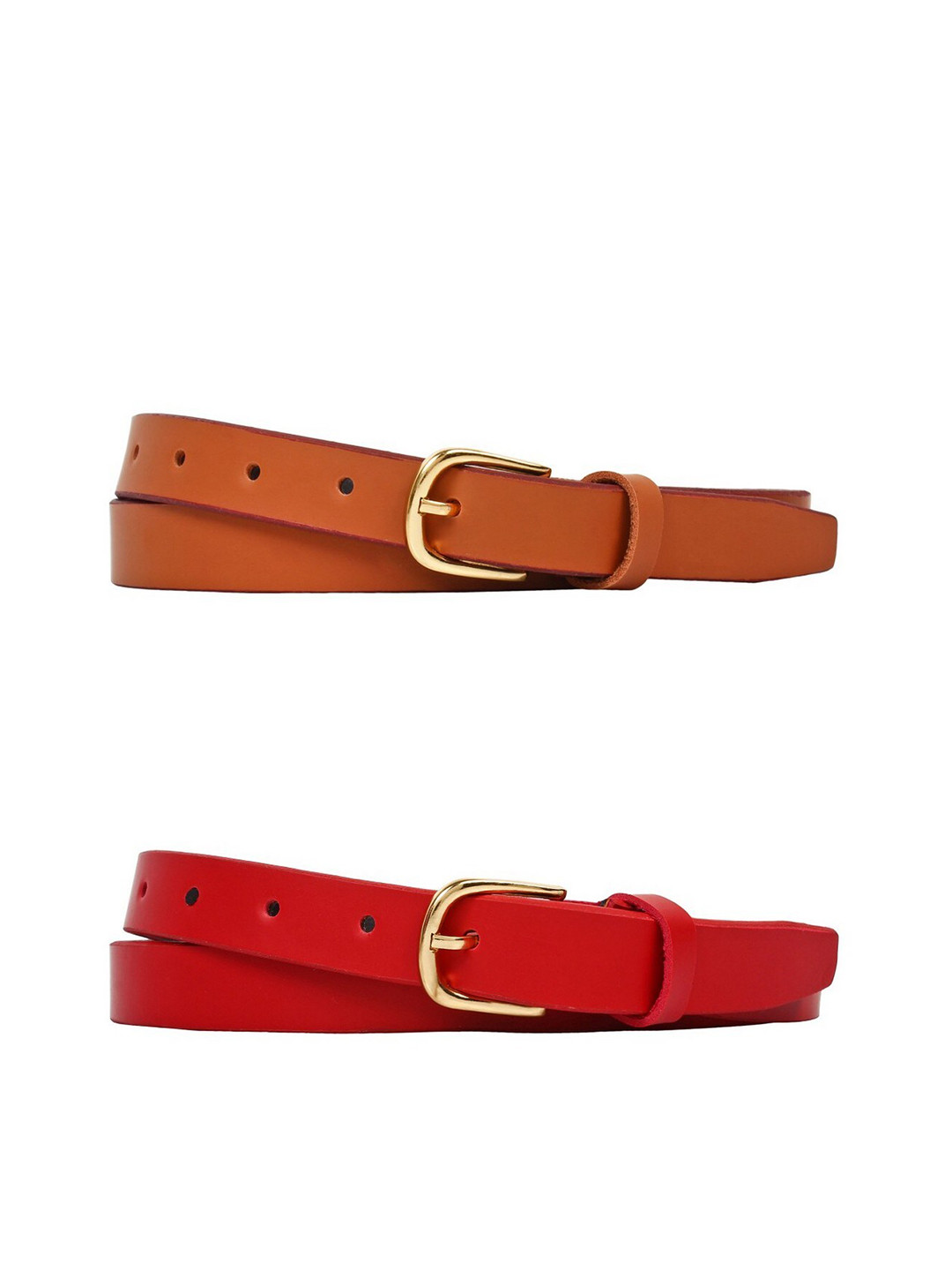 SIDEWOK Women Pack of 2 Red & Brown Belts